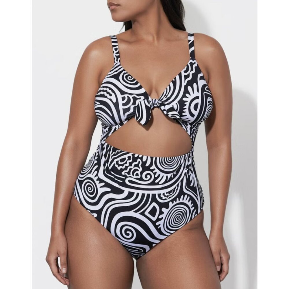 NEW Mara Hoffman Kia One Piece Swimsuit Womens XS Black White Tie Front